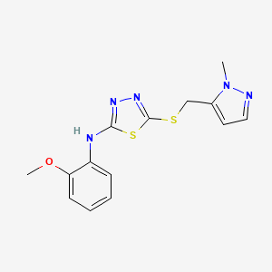 molecular formula C14H15N5OS2 B7632592 N-(2-methoxyphenyl)-5-[(2-methylpyrazol-3-yl)methylsulfanyl]-1,3,4-thiadiazol-2-amine 