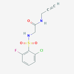 molecular formula C11H10ClFN2O3S B7632630 2-[(2-chloro-6-fluorophenyl)sulfonylamino]-N-prop-2-ynylacetamide 