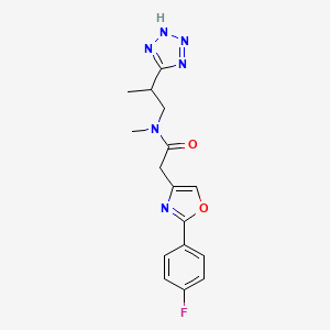 molecular formula C16H17FN6O2 B7632657 2-[2-(4-fluorophenyl)-1,3-oxazol-4-yl]-N-methyl-N-[2-(2H-tetrazol-5-yl)propyl]acetamide 