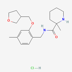molecular formula C20H31ClN2O3 B7632700 2-methyl-N-[[4-methyl-2-(oxolan-3-ylmethoxy)phenyl]methyl]piperidine-2-carboxamide;hydrochloride 
