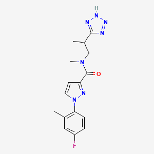 molecular formula C16H18FN7O B7632745 1-(4-fluoro-2-methylphenyl)-N-methyl-N-[2-(2H-tetrazol-5-yl)propyl]pyrazole-3-carboxamide 