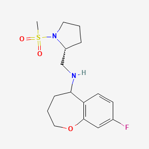 molecular formula C16H23FN2O3S B7632761 8-fluoro-N-[[(2R)-1-methylsulfonylpyrrolidin-2-yl]methyl]-2,3,4,5-tetrahydro-1-benzoxepin-5-amine 