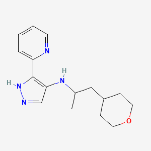 molecular formula C16H22N4O B7632825 N-[1-(oxan-4-yl)propan-2-yl]-5-pyridin-2-yl-1H-pyrazol-4-amine 