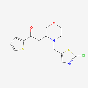 molecular formula C14H15ClN2O2S2 B7632936 2-[4-[(2-Chloro-1,3-thiazol-5-yl)methyl]morpholin-3-yl]-1-thiophen-2-ylethanone 