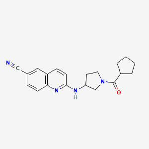 molecular formula C20H22N4O B7632944 2-[[1-(Cyclopentanecarbonyl)pyrrolidin-3-yl]amino]quinoline-6-carbonitrile 