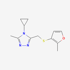 molecular formula C12H15N3OS B7632946 4-Cyclopropyl-3-methyl-5-[(2-methylfuran-3-yl)sulfanylmethyl]-1,2,4-triazole 