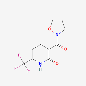 molecular formula C10H13F3N2O3 B7632952 3-(1,2-Oxazolidine-2-carbonyl)-6-(trifluoromethyl)piperidin-2-one 