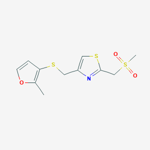 molecular formula C11H13NO3S3 B7632990 4-[(2-Methylfuran-3-yl)sulfanylmethyl]-2-(methylsulfonylmethyl)-1,3-thiazole 