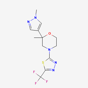 molecular formula C12H14F3N5OS B7633007 2-Methyl-2-(1-methylpyrazol-4-yl)-4-[5-(trifluoromethyl)-1,3,4-thiadiazol-2-yl]morpholine 