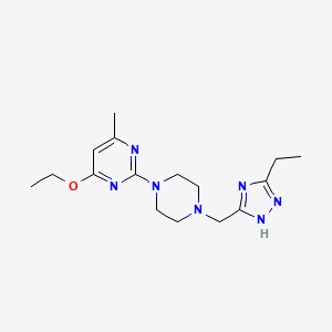 molecular formula C16H25N7O B7633029 4-ethoxy-2-[4-[(3-ethyl-1H-1,2,4-triazol-5-yl)methyl]piperazin-1-yl]-6-methylpyrimidine 