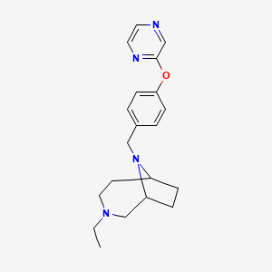 molecular formula C20H26N4O B7633064 3-Ethyl-9-[(4-pyrazin-2-yloxyphenyl)methyl]-3,9-diazabicyclo[4.2.1]nonane 