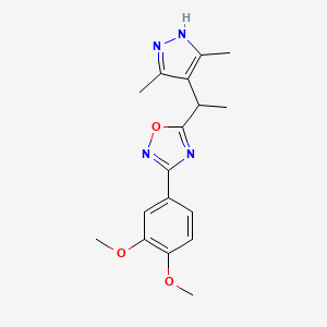 molecular formula C17H20N4O3 B7633111 3-(3,4-dimethoxyphenyl)-5-[1-(3,5-dimethyl-1H-pyrazol-4-yl)ethyl]-1,2,4-oxadiazole 