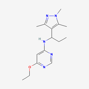 molecular formula C15H23N5O B7633145 6-ethoxy-N-[1-(1,3,5-trimethylpyrazol-4-yl)propyl]pyrimidin-4-amine 