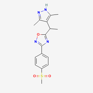 molecular formula C16H18N4O3S B7633150 5-[1-(3,5-dimethyl-1H-pyrazol-4-yl)ethyl]-3-(4-methylsulfonylphenyl)-1,2,4-oxadiazole 