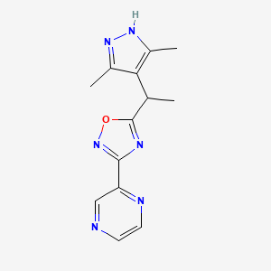 molecular formula C13H14N6O B7633157 5-[1-(3,5-dimethyl-1H-pyrazol-4-yl)ethyl]-3-pyrazin-2-yl-1,2,4-oxadiazole 