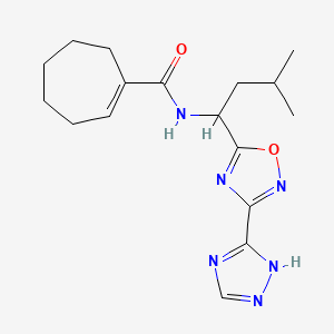 molecular formula C17H24N6O2 B7633183 N-[3-methyl-1-[3-(1H-1,2,4-triazol-5-yl)-1,2,4-oxadiazol-5-yl]butyl]cycloheptene-1-carboxamide 
