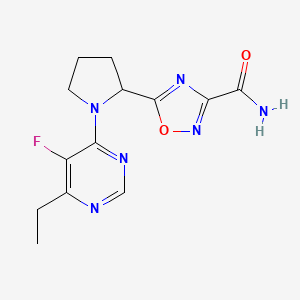 molecular formula C13H15FN6O2 B7633199 5-[1-(6-Ethyl-5-fluoropyrimidin-4-yl)pyrrolidin-2-yl]-1,2,4-oxadiazole-3-carboxamide 