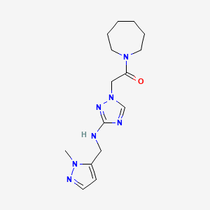 molecular formula C15H23N7O B7633278 1-(Azepan-1-yl)-2-[3-[(2-methylpyrazol-3-yl)methylamino]-1,2,4-triazol-1-yl]ethanone 