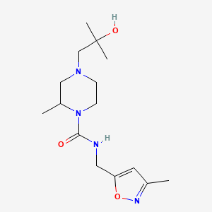 molecular formula C15H26N4O3 B7633289 4-(2-hydroxy-2-methylpropyl)-2-methyl-N-[(3-methyl-1,2-oxazol-5-yl)methyl]piperazine-1-carboxamide 