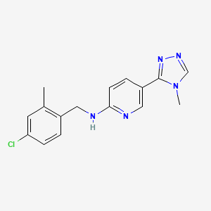 molecular formula C16H16ClN5 B7633354 N-[(4-chloro-2-methylphenyl)methyl]-5-(4-methyl-1,2,4-triazol-3-yl)pyridin-2-amine 