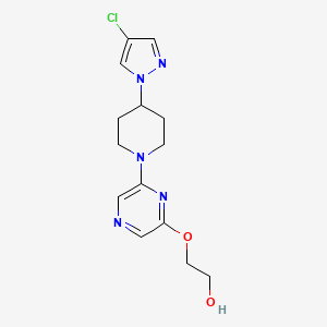 molecular formula C14H18ClN5O2 B7633380 2-[6-[4-(4-Chloropyrazol-1-yl)piperidin-1-yl]pyrazin-2-yl]oxyethanol 