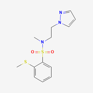 molecular formula C13H17N3O2S2 B7633507 N-methyl-2-methylsulfanyl-N-(2-pyrazol-1-ylethyl)benzenesulfonamide 