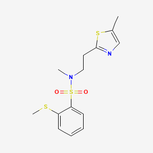 molecular formula C14H18N2O2S3 B7633547 N-methyl-2-methylsulfanyl-N-[2-(5-methyl-1,3-thiazol-2-yl)ethyl]benzenesulfonamide 