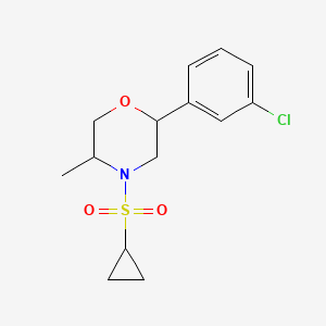 molecular formula C14H18ClNO3S B7633555 2-(3-Chlorophenyl)-4-cyclopropylsulfonyl-5-methylmorpholine 