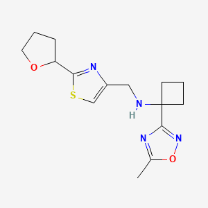 molecular formula C15H20N4O2S B7633567 1-(5-methyl-1,2,4-oxadiazol-3-yl)-N-[[2-(oxolan-2-yl)-1,3-thiazol-4-yl]methyl]cyclobutan-1-amine 