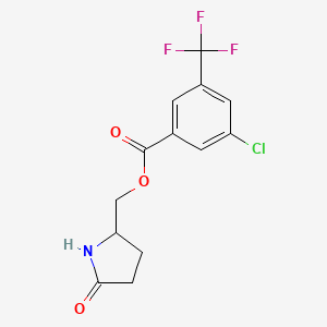 molecular formula C13H11ClF3NO3 B7633580 (5-Oxopyrrolidin-2-yl)methyl 3-chloro-5-(trifluoromethyl)benzoate 
