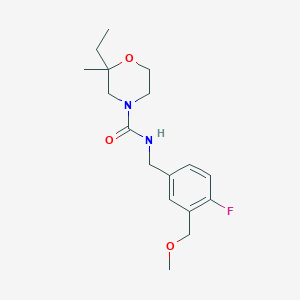 molecular formula C17H25FN2O3 B7633689 2-ethyl-N-[[4-fluoro-3-(methoxymethyl)phenyl]methyl]-2-methylmorpholine-4-carboxamide 