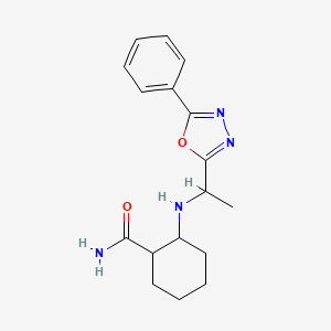 molecular formula C17H22N4O2 B7633728 2-[1-(5-Phenyl-1,3,4-oxadiazol-2-yl)ethylamino]cyclohexane-1-carboxamide 
