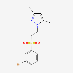 molecular formula C13H15BrN2O2S B7633893 1-[2-(3-Bromophenyl)sulfonylethyl]-3,5-dimethylpyrazole 