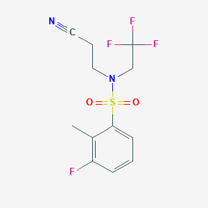 molecular formula C12H12F4N2O2S B7633931 N-(2-cyanoethyl)-3-fluoro-2-methyl-N-(2,2,2-trifluoroethyl)benzenesulfonamide 