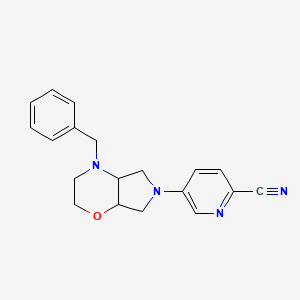 molecular formula C19H20N4O B7633979 5-(4-Benzyl-2,3,4a,5,7,7a-hexahydropyrrolo[3,4-b][1,4]oxazin-6-yl)pyridine-2-carbonitrile 