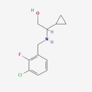 molecular formula C12H15ClFNO B7633988 2-[(3-Chloro-2-fluorophenyl)methylamino]-2-cyclopropylethanol 