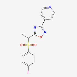 molecular formula C15H12FN3O3S B7634014 5-[1-(4-Fluorophenyl)sulfonylethyl]-3-pyridin-4-yl-1,2,4-oxadiazole 