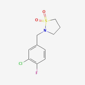 molecular formula C10H11ClFNO2S B7634023 2-[(3-Chloro-4-fluorophenyl)methyl]-1,2-thiazolidine 1,1-dioxide 