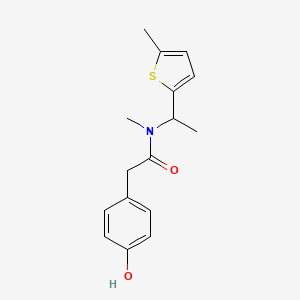 molecular formula C16H19NO2S B7634046 2-(4-hydroxyphenyl)-N-methyl-N-[1-(5-methylthiophen-2-yl)ethyl]acetamide 