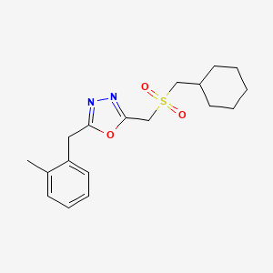molecular formula C18H24N2O3S B7634049 2-(Cyclohexylmethylsulfonylmethyl)-5-[(2-methylphenyl)methyl]-1,3,4-oxadiazole 