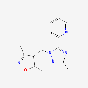 molecular formula C14H15N5O B7634131 3,5-Dimethyl-4-[(3-methyl-5-pyridin-2-yl-1,2,4-triazol-1-yl)methyl]-1,2-oxazole 