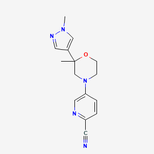 molecular formula C15H17N5O B7634156 5-[2-Methyl-2-(1-methylpyrazol-4-yl)morpholin-4-yl]pyridine-2-carbonitrile 