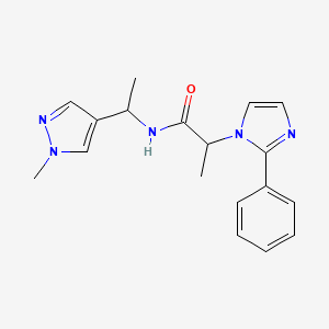 molecular formula C18H21N5O B7634165 N-[1-(1-methylpyrazol-4-yl)ethyl]-2-(2-phenylimidazol-1-yl)propanamide 