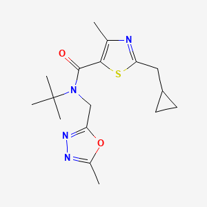 molecular formula C17H24N4O2S B7634185 N-tert-butyl-2-(cyclopropylmethyl)-4-methyl-N-[(5-methyl-1,3,4-oxadiazol-2-yl)methyl]-1,3-thiazole-5-carboxamide 