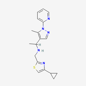 molecular formula C18H21N5S B7634199 N-[(4-cyclopropyl-1,3-thiazol-2-yl)methyl]-1-(5-methyl-1-pyridin-2-ylpyrazol-4-yl)ethanamine 
