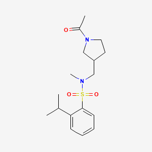 molecular formula C17H26N2O3S B7634210 N-[(1-acetylpyrrolidin-3-yl)methyl]-N-methyl-2-propan-2-ylbenzenesulfonamide 