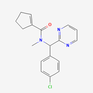 molecular formula C18H18ClN3O B7634241 N-[(4-chlorophenyl)-pyrimidin-2-ylmethyl]-N-methylcyclopentene-1-carboxamide 