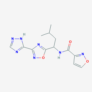 molecular formula C13H15N7O3 B7634261 N-[3-methyl-1-[3-(1H-1,2,4-triazol-5-yl)-1,2,4-oxadiazol-5-yl]butyl]-1,2-oxazole-3-carboxamide 