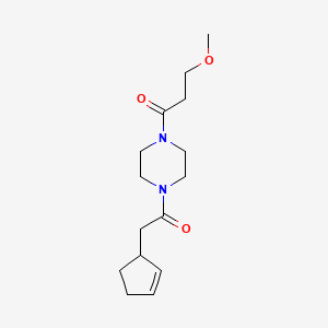 molecular formula C15H24N2O3 B7634290 1-[4-(2-Cyclopent-2-en-1-ylacetyl)piperazin-1-yl]-3-methoxypropan-1-one 