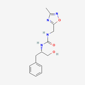 molecular formula C14H18N4O3 B7634319 1-[(2S)-1-hydroxy-3-phenylpropan-2-yl]-3-[(3-methyl-1,2,4-oxadiazol-5-yl)methyl]urea 
